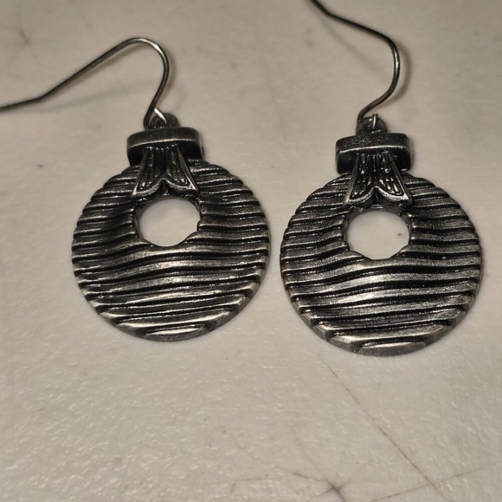 Line Motif Pewter Dangle Earrings, "Gleaming Lines"
